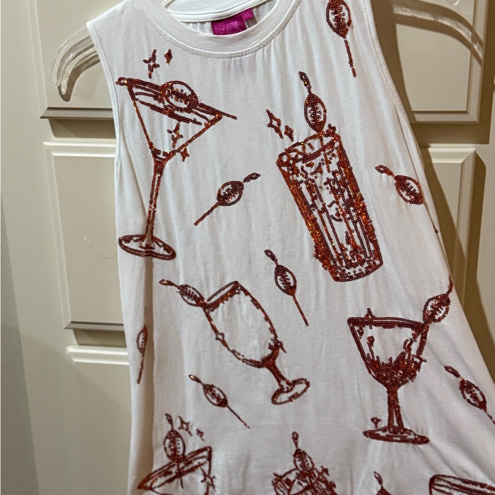 QUEEN OF SPARKLES White Dress with Red Sequin Cocktail Design XS